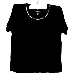 Rafaella Black Faux Diamond Neckline Sweater Tee – Size M NWOT